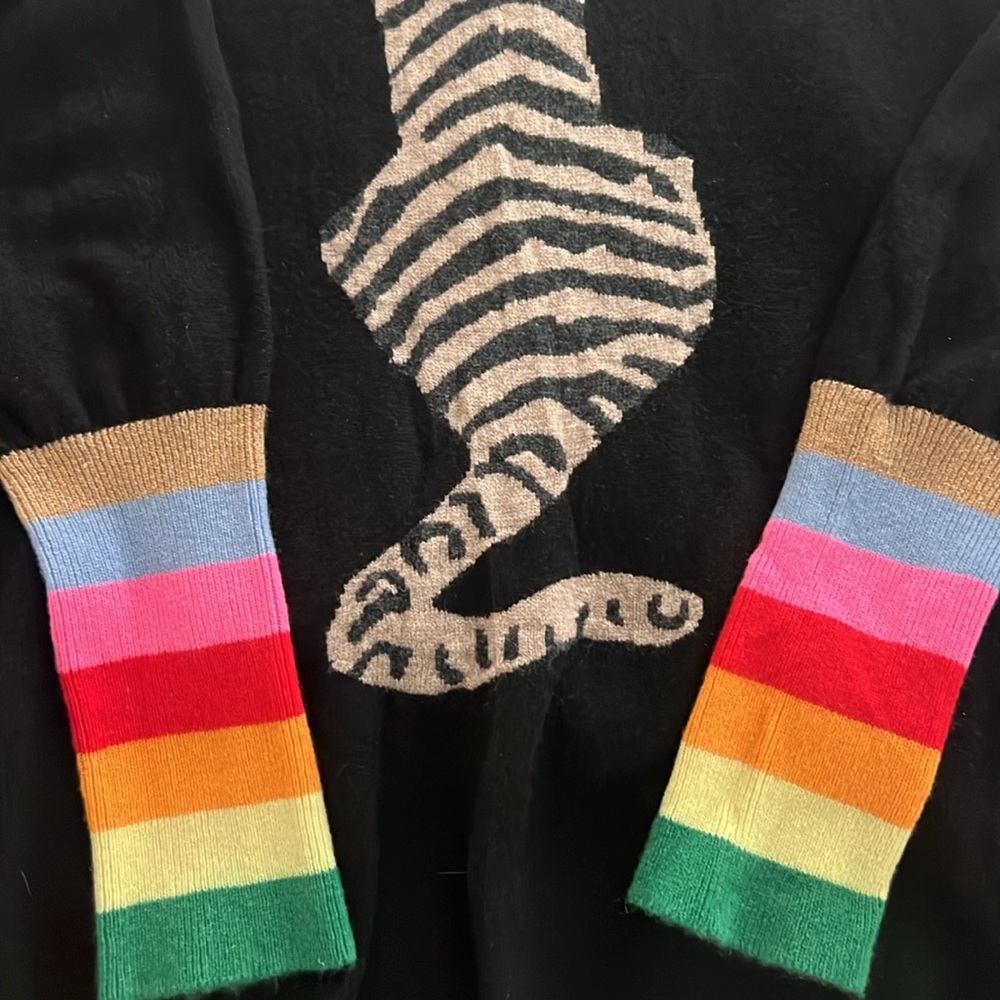 Orwell and Austen Cashmere Blend Rainbow Tiger Handcrafted Sweater XXL - Picture 5 of 12
